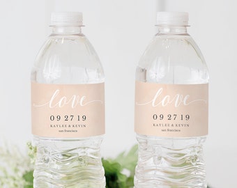 Printable Water Bottle Label, Water Bottle Label Template, Personalized Wedding Water Bottle, blush watercolor, TEMPLETT PDF Jpeg #SPP038wb