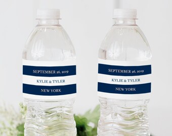 Printable Water Bottle Label, Water Bottle Label Template, Personalized Wedding Water Bottle, DIY, navy stripe TEMPLETT PDF Jpeg #SPP035wb