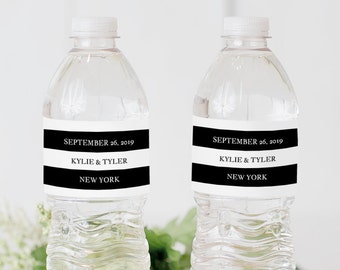 Printable Water Bottle Label, Water Bottle Label Template, Personalized Wedding Water Bottle, DIY, black stripe TEMPLETT PDF Jpeg #SPP034wb