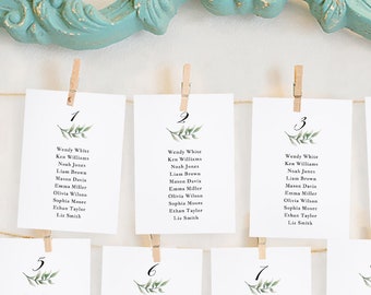 Wedding Seating Chart Printable, Seating Card Template, Seating Plan, Wedding Seating Cards, Watercolor Leaf TEMPLETT PDF Jpeg #SPP011sc