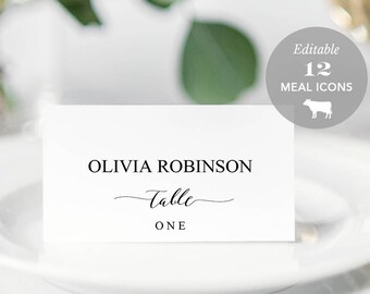 Wedding Place Card Printable, Place Card Template, Meal Choice Selection, Table Number Name Card Seating Card Instant Download PDF #SPP007pc