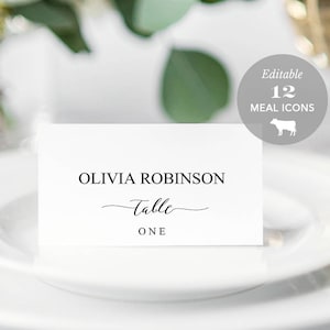 Wedding Place Card Printable, Place Card Template, Meal Choice Selection, Table Number Name Card Seating Card Instant TEMPLETT SPP007pc image 1