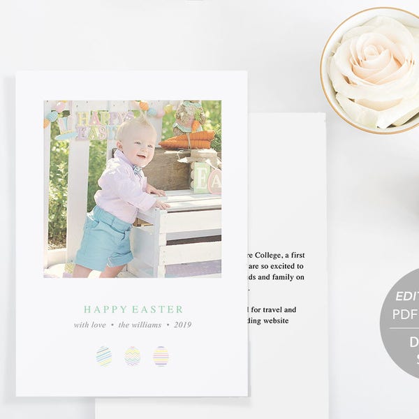 Easter Card Template, Easter Photo Card, Printable Easter Card, Spring Greetings, Easter Invitation, TEMPLETT PDF Jpeg Download #SPP316ea