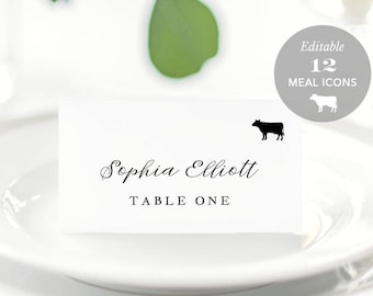 Wedding Place Card Printable, Place Card Template, Meal Choice Selection, Name Card, Seating Card, Instant Download Templett #SPP056pc