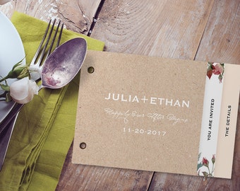 Booklet Invitation Set, Printable Wedding Invitation Template, DIY Wedding Cards, Instant Download Rustic Flower TEMPLETT #SPP002wib
