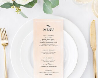 Wedding Menu Template, Printable Menu, Wedding Dinner Menu, DIY Menu Card, TEMPLETT PDF Jpeg Download, Blush Watercolor, SPP043mn