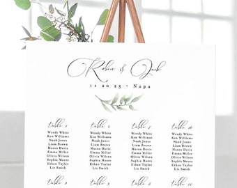 Wedding Seating Chart Template, Seating Chart Printable, Seating Board, Printable File, Templett, DIY, watercolor leaf #SPP011se