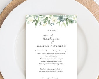 Succulents Wedding Thank You Note, Thank You Card, Thank You Letter, In Lieu of Favor Card, Place Setting Thank You Templett #SPP062ty