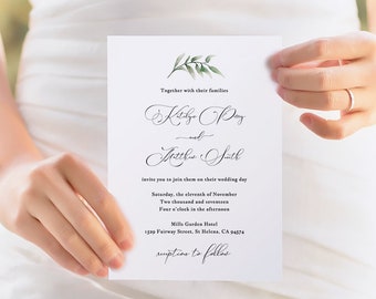 Printable Wedding Invitation Template, Wedding Invitation Set, DIY Wedding Cards, TEMPLETT PDF Jpeg, Rustic Watercolor Leaf #SPP011wis