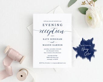 printable wedding reception invitation template evening etsy