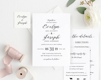 Printable Wedding Invitation Template, Wedding Invitation Set, DIY Wedding Cards, TEMPLETT, Modern Calligraphy, Rustic Wedding #SPP056wis