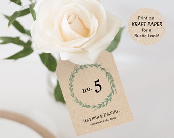 Printable Table Numbers, Wedding Table Number Printable, Table Number Tag, Wreath, DIY, PDF Template, Instant download, Botanical #SPP032tt