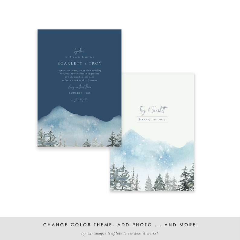 Evergreen Forest Wedding Invitation Template Wedding Etsy