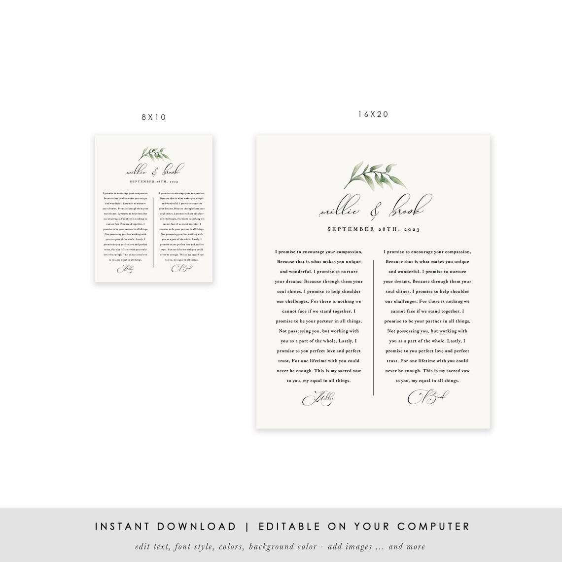 1st Wedding Anniversary Gift Template Printable Wedding Vow - Etsy