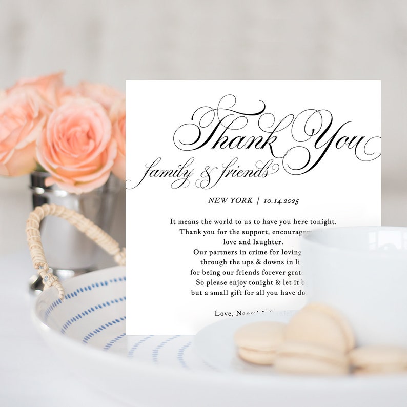 Wedding Thank You Note, Thank You Card, Thank You Letter, In Lieu of Favor Card, Place Setting Thank You, TEMPLETT PDF Jpeg SPP014ty image 2