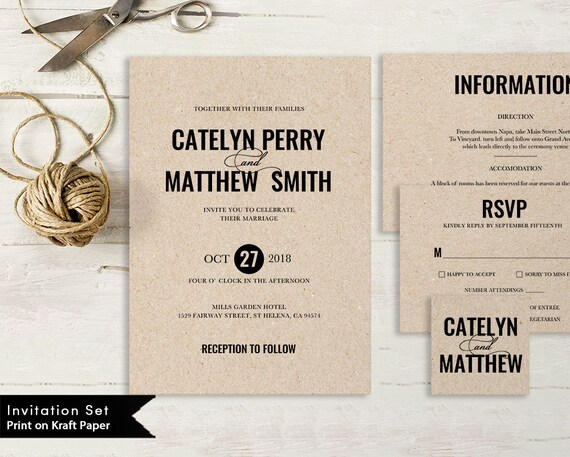 Printable Wedding Invitation Template Wedding Invitation Set | Etsy