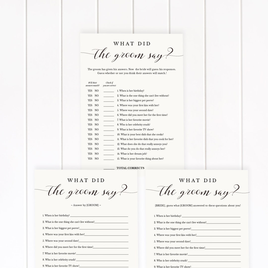 What Did the Groom Say Game Card Printable, Bridal Shower Game Template ...