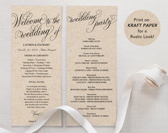 Wedding Program Template, Printable Wedding Program, Ceremony Printable Template, Modern Calligraphy, TEMPLETT, PDF, Jpeg Download #SPP014pr