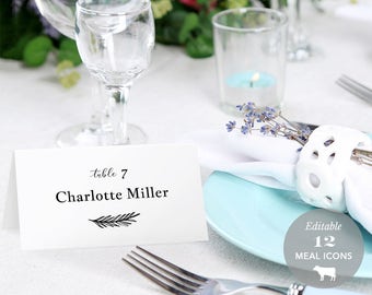 Wedding Place Card Printable, Place Card Template, Meal Choice Selection, Table Number Name Card Seating Card, TEMPLETT #SPP031pc