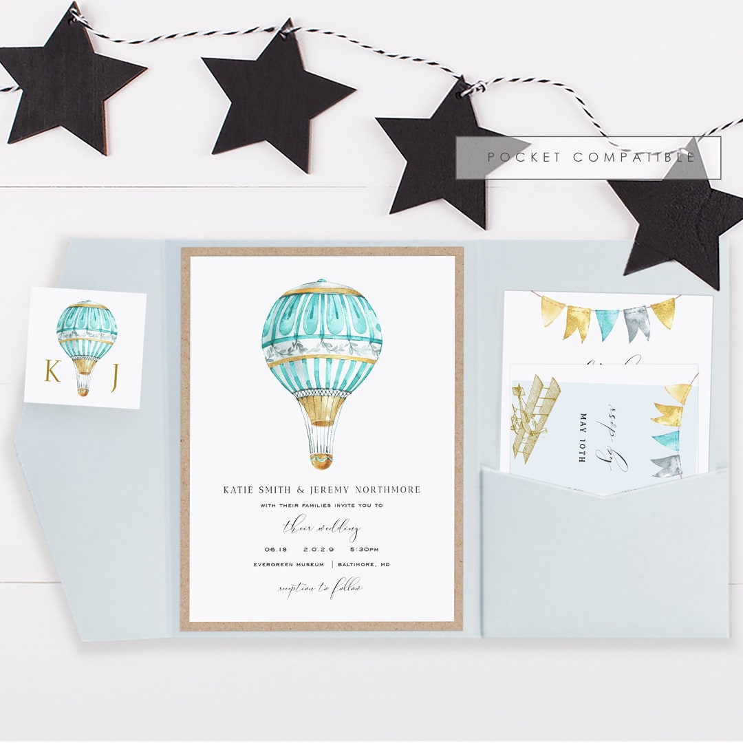 Air Balloon Wedding Invitation Template, Wedding Invitation Set, DIY ...