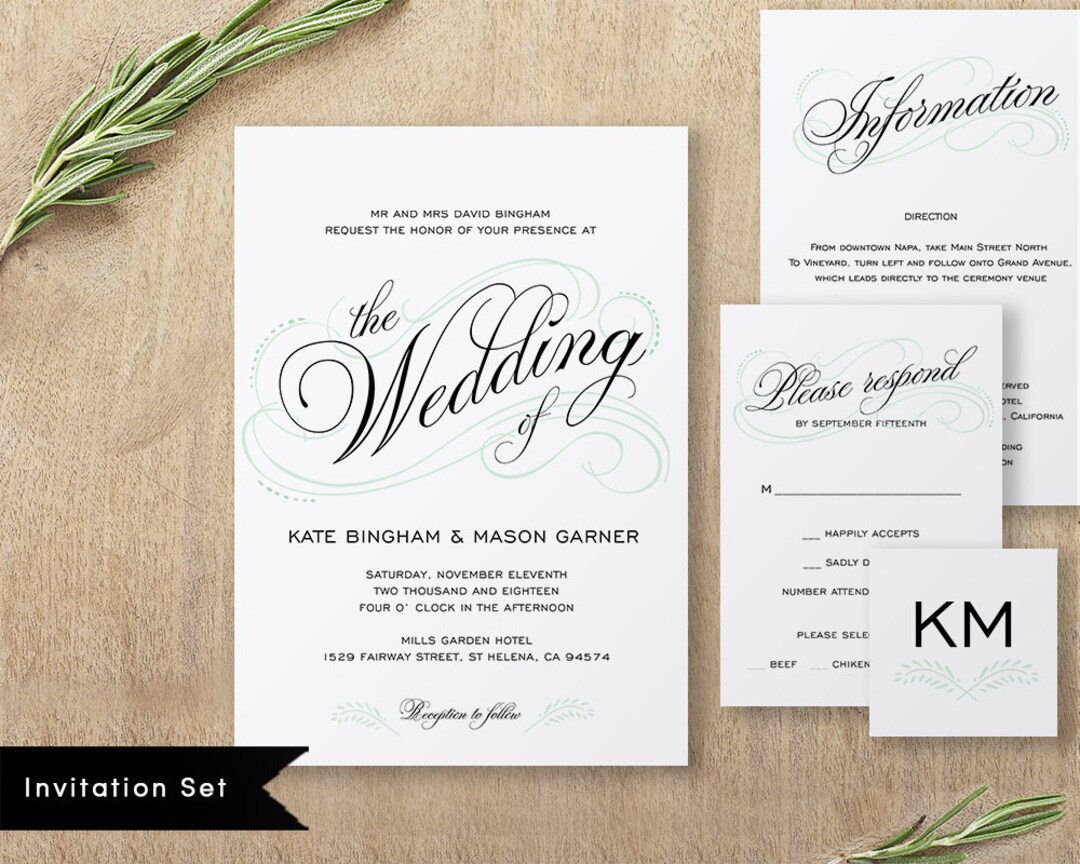 Printable Wedding Invitation Template, Wedding Invitation Set, DIY ...