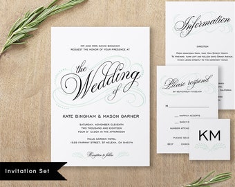 Printable Wedding Invitation Template, Wedding Invitation Set, DIY Wedding Cards, Instant Download, Editable PDF, Calligraphy #SPP014wis