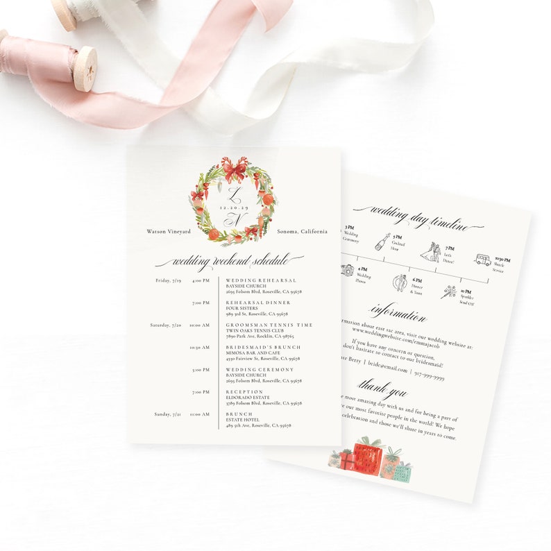 Holiday Wedding Timeline Card Template Printable Wedding | Etsy