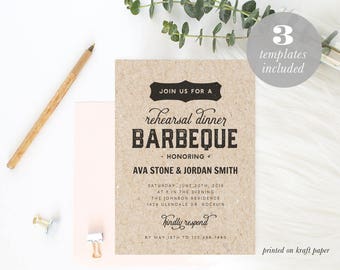 Printable Barbeque Rehearsal Dinner Invitation Template, BBQ Wedding, Rehearsal Dinner Invite, TEMPLETT, PDF Jpeg  #SPP052rd