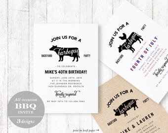 Printable Barbeque Party Invitation Template, Birthday, Baby Shower, Couples Shower, Party Invite, TEMPLETT, PDF, Jpeg #SPP335bq