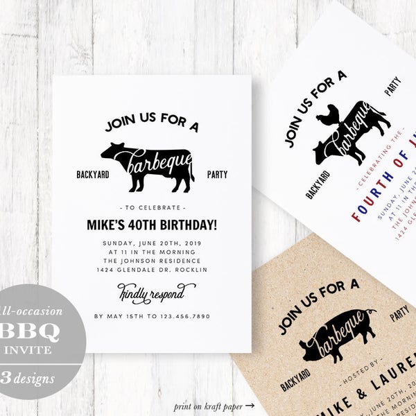Printable Barbeque Party Invitation Template, Birthday, Baby Shower, Couples Shower, Party Invite, TEMPLETT, PDF, Jpeg #SPP335bq