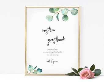 Blush Floral Custom Guestbook Sign Template, Printable Guest Book Sign, Globe Bottle Jenga Photo Guestbook Idea Templett PDF Jpeg #SPP085cgs