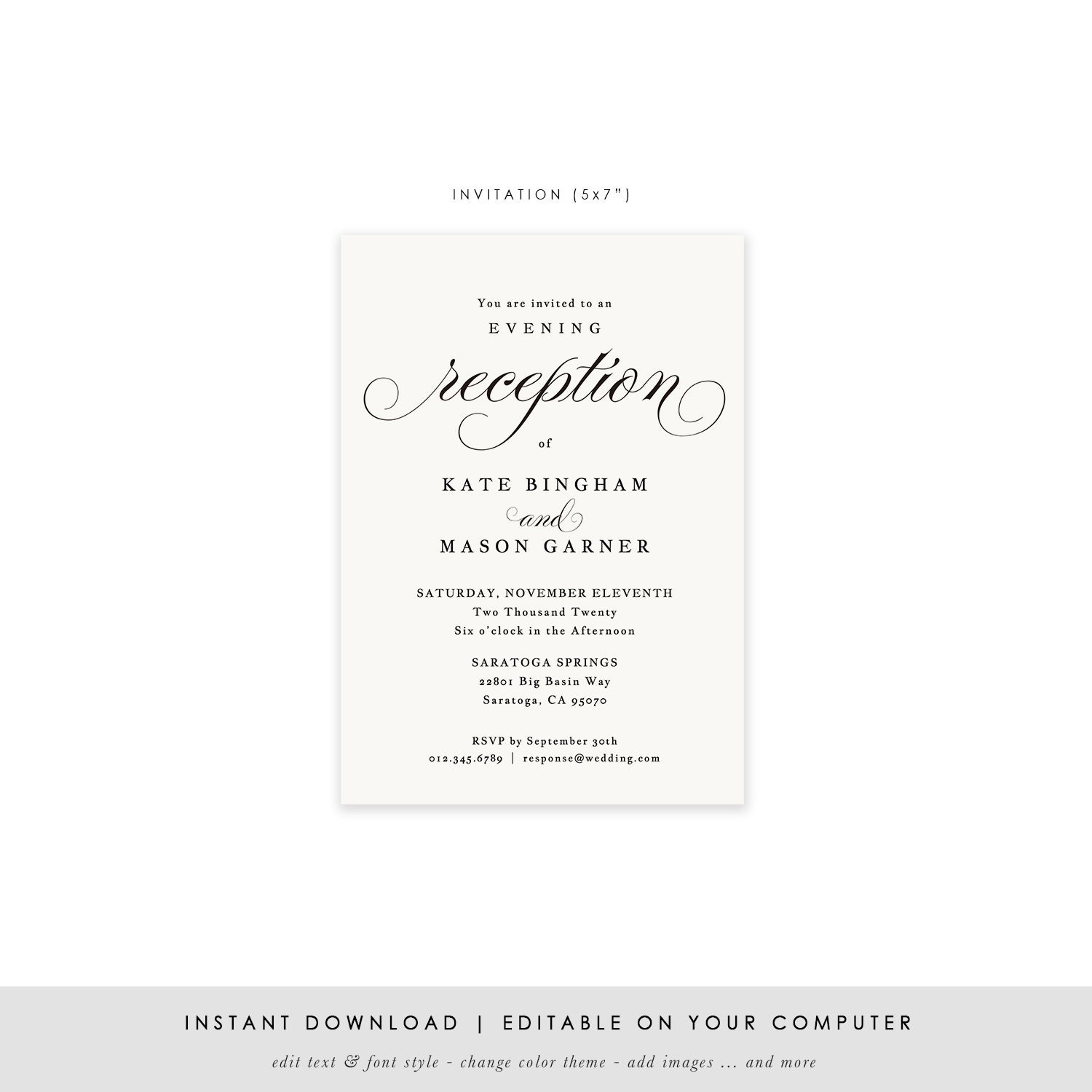 Printable Wedding Reception Invitation Template Evening - Etsy