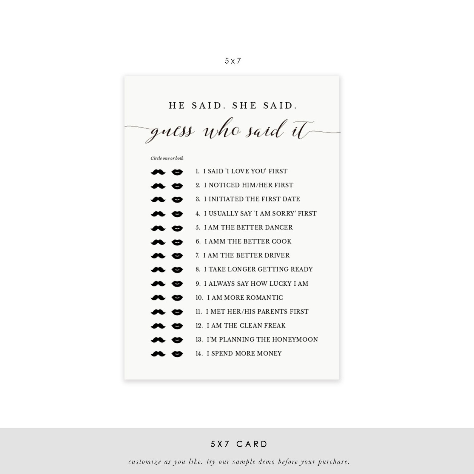 Guess Who Said It Game Card Printable Bridal Shower Game | Etsy