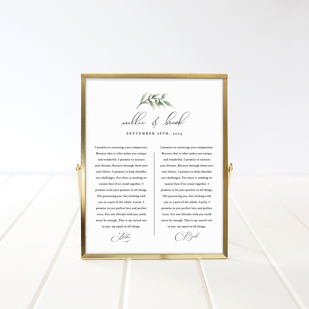1st Wedding Anniversary Gift Template Printable Wedding Vow - Etsy