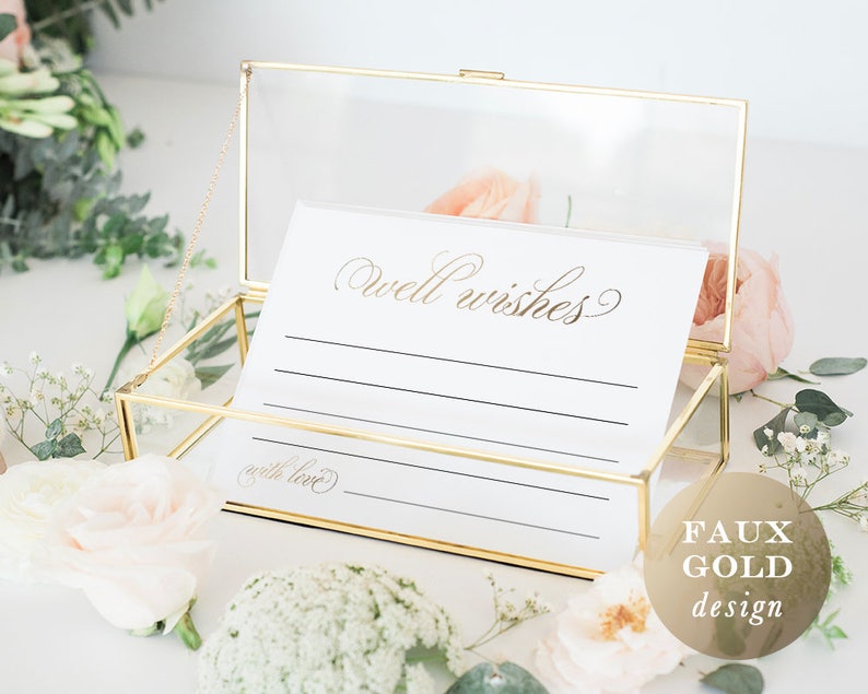 Faux Gold Well Wishes Card Template, Printable Well Wishes, Wedding Well Wishes, Wedding Advice Baby Well Wishes TEMPLETT PDF Jpeg SPP018ww image 1