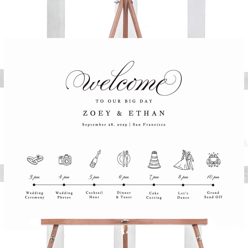 Download Paper Paper Party Supplies Wedding Icon Timeline Sign Template Templett Pdf Jpeg Download Spp014wtl Wedding Program Sign Printable Wedding Welcome Sign Poster