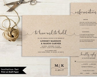 Printable Wedding Invitation Template, Wedding Invitation Set, DIY Wedding Invites, Instant Download PDF To Have and To Hold #SPP003wis