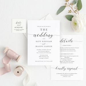 Printable Wedding Invitation Template, Wedding Invitation Front Back, All in One Wedding Invite, TEMPLETT, Modern Calligraphy SPP007wi1 image 1
