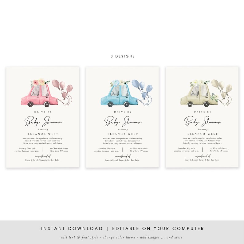 Drive by Baby Shower Invitatoin Template Quarantine Social Etsy