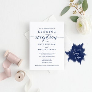 Printable Navy Reception Invitation Template, Evening Reception Invite, DIY Formal Wedding Reception Card, TEMPLETT, Modern SPP008iiri image 1
