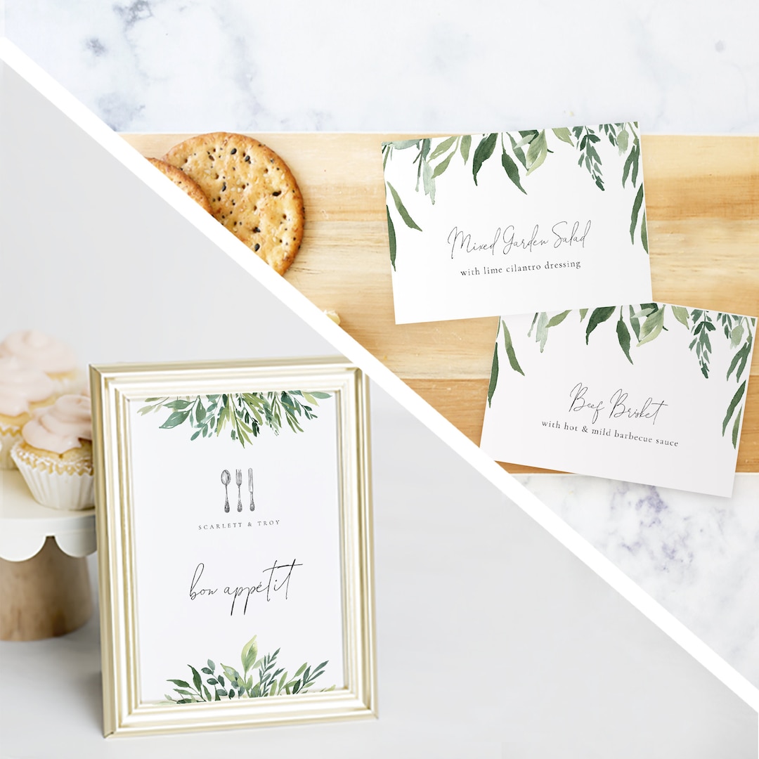 Spring Buffet Labels Printable Greenery Branch Buffet Label Template, Buffet Food Sign ...