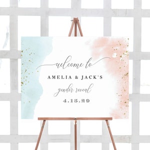 Welcome Sign Template, Gender Reveal Welcome Sign, Printable Gender Reveal Sign, Watercolor Blue or Pink, TEMPLETT PDF Jpeg SPP064GRS image 5
