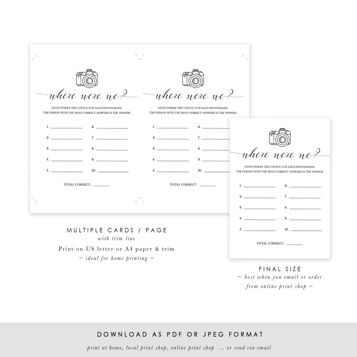 Where Were We Game Printable Bridal Shower Game Template Etsy