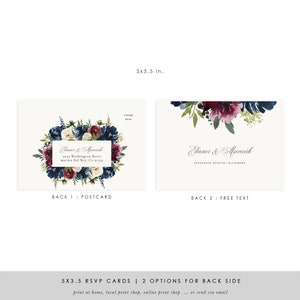 Red Navy Flowers Rsvp Card Template, Printable Wedding RSVP, RSVP Postcard, Response Card, TEMPLETT, Jpeg pdf, Winter Flower SPP090rs image 4