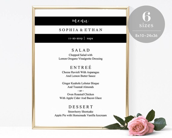 Wedding Menu Sign Template Printable Wedding Menu Board Diy Etsy