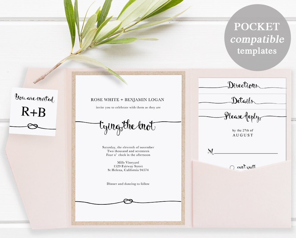 Pocket Wedding Invitation Set Printable Wedding Invitation Etsy