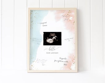 Sonogram Guest Book Sign Template, Ultrasound Photo Sign, Printable Sign, Watercolor Blue or Pink, TEMPLETT PDF Jpeg #SPP064GSG