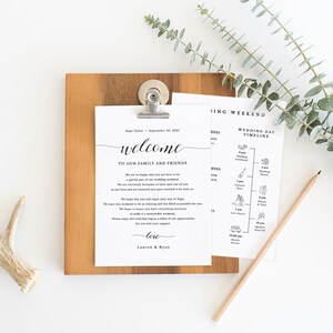 Wedding Itinerary Card, Welcome Note, Printable Wedding Itinerary, Agenda, Schedule, Welcome Bag Letter, Timeline Icon, Templett SPP007we image 1