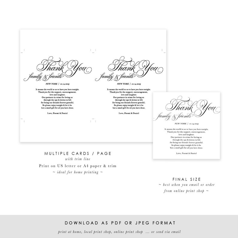 Wedding Thank You Note, Thank You Card, Thank You Letter, In Lieu of Favor Card, Place Setting Thank You, TEMPLETT PDF Jpeg SPP014ty image 6