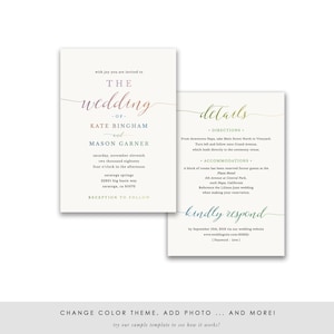 Printable Wedding Invitation Template, Wedding Invitation Front Back, All in One Wedding Invite, TEMPLETT, Modern Calligraphy SPP007wi1 image 3